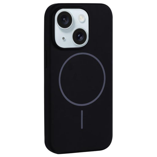 For iPhone 15 Plus Large Hole Camera MagSafe Liquid Silicone Full Coverage Phone Case(Black) - BaskiFit