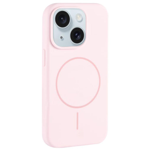 For iPhone 15 Plus Large Hole Camera MagSafe Liquid Silicone Full Coverage Phone Case(Pink White) - BaskiFit