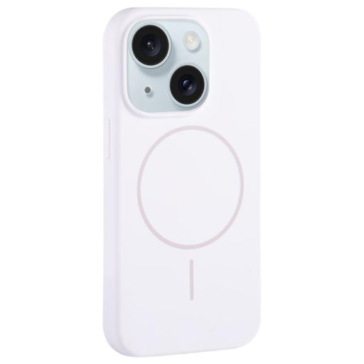 For iPhone 15 Plus Large Hole Camera MagSafe Liquid Silicone Full Coverage Phone Case(White) - BaskiFit