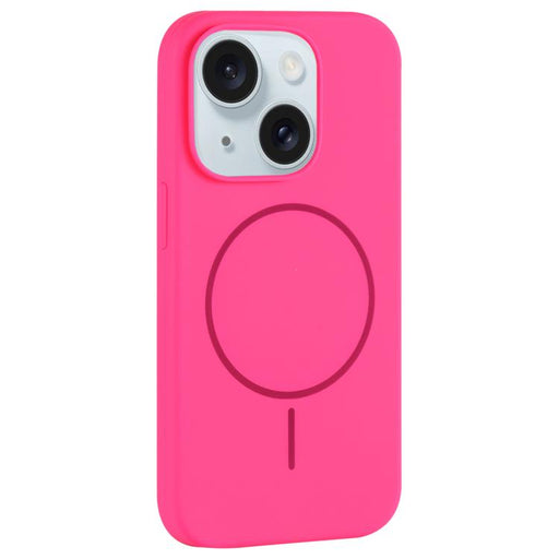For iPhone 15 Plus Large Hole Camera MagSafe Liquid Silicone Full Coverage Phone Case(Rose Red) - BaskiFit
