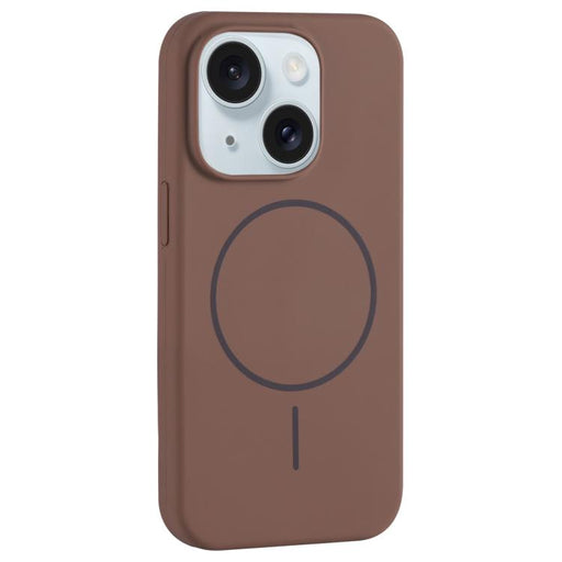 For iPhone 15 Large Hole Camera MagSafe Liquid Silicone Full Coverage Phone Case(Brown) - BaskiFit