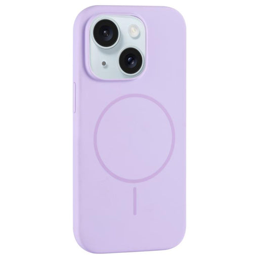 For iPhone 15 Large Hole Camera MagSafe Liquid Silicone Full Coverage Phone Case(Purple) - BaskiFit