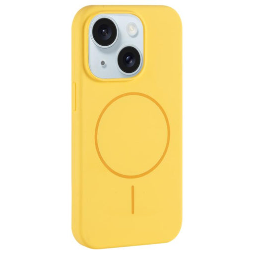 For iPhone 15 Large Hole Camera MagSafe Liquid Silicone Full Coverage Phone Case(Creamy) - BaskiFit