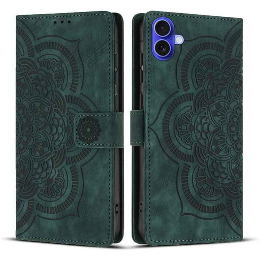 For iPhone 17 Mandala Embossed Retro Frosted Leather Phone Case(Green)
