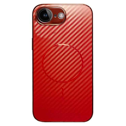 For iPhone 16e Plating Carbon Fiber MagSafe Full Coverage Phone Case(Red)
