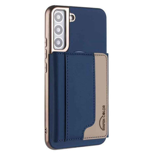 For Samsung Galaxy S25 5G Colour Matching Horizontal Magnetic Card Bag RFID MagSafe Phone Case(Dark Blue)
