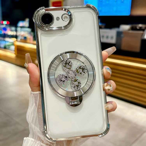 For iPhone 16e Spinning Top Holder Phone Case(Silver)