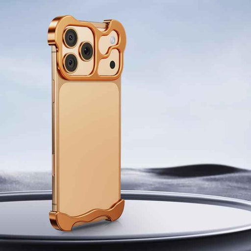 For iPhone 17 Pro Max Frameless Metal Corner Pad Phone Case with Lens Film(Gold)