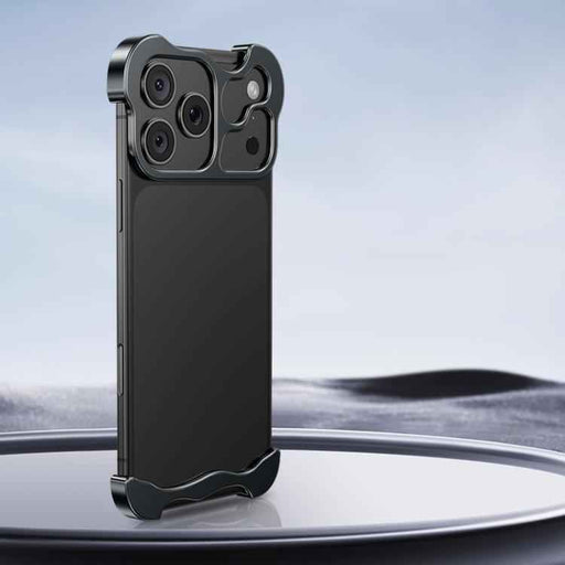 For iPhone 17 Pro Max Frameless Metal Corner Pad Phone Case with Lens Film(Black)