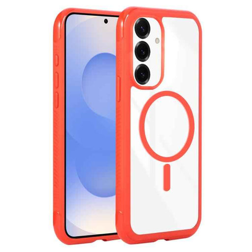 For Samsung Galaxy S25 / S24 5G Solid Color Edge Transparency MagSafe Magnetic Phone Case(Red)