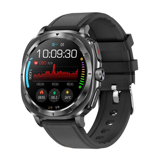 ET492 1.43 inch AMOLED Screen Leather Strap Smart Watch Supports ECG/Blood Sugar Monitoring(Black) PhonoClean