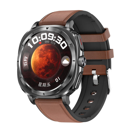 ET492 1.43 inch AMOLED Screen Leather Strap Smart Watch Supports ECG/Blood Sugar Monitoring(Brown) PhonoClean