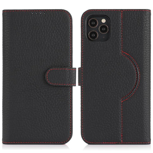 For iPhone 14 Pro Genuine Leather Card Wallet MagSafe Phone Case(Litchi Black) PhonoClean