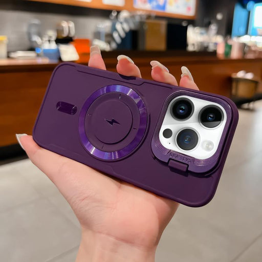 For iPhone 14 Pro Lens Frame Holder Blade MagSafe Phone Case(Dark Purple) PhonoClean