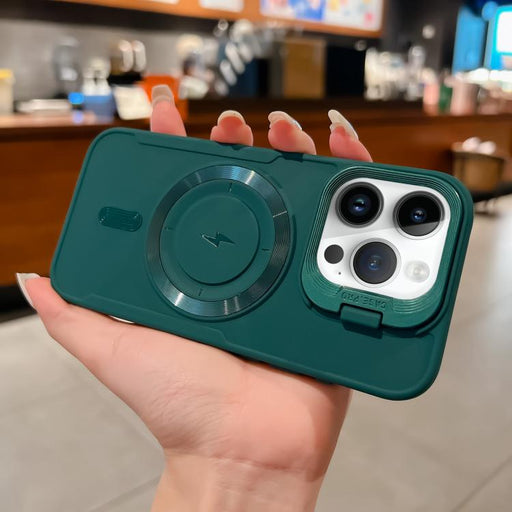 For iPhone 14 Pro Lens Frame Holder Blade MagSafe Phone Case(Deep Green) PhonoClean