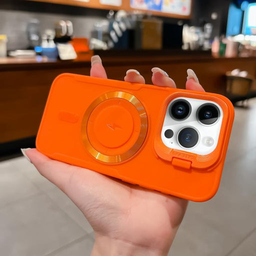 For iPhone 14 Pro Lens Frame Holder Blade MagSafe Phone Case(Orange) PhonoClean