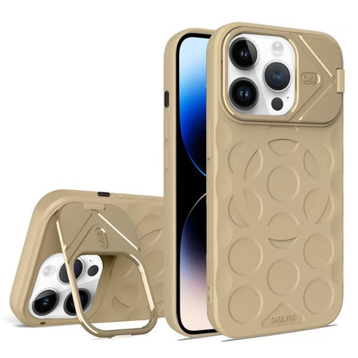 For iPhone 14 Pro Lens Frame Holder MagSafe PC Hybrid TPU Phone Case(Desert Gold) PhonoClean