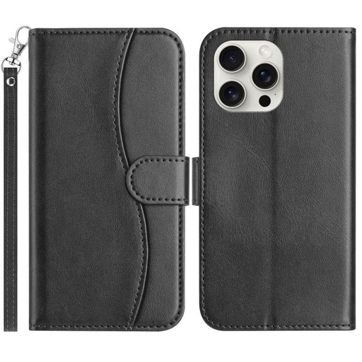 For iPhone 14 Pro Max Dual-Folded S-shape Leather Phone Case(Black) PhonoClean