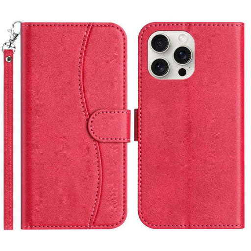 For iPhone 14 Pro Max Dual-Folded S-shape Leather Phone Case(Rose Red) PhonoClean