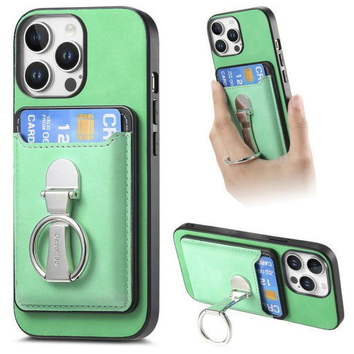 For iPhone 14 Pro Max Retro Folding Ring Holder Card Bag MagSafe Phone Case(Green) PhonoClean