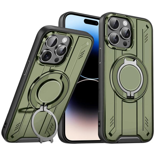 For iPhone 14 Pro Max Rotating Ring Holder Magnetic MagSafe Phone Case(Green) PhonoClean