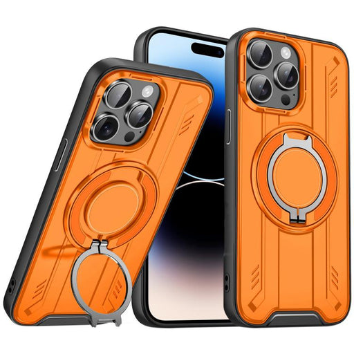 For iPhone 14 Pro Max Rotating Ring Holder Magnetic MagSafe Phone Case(Orange) PhonoClean