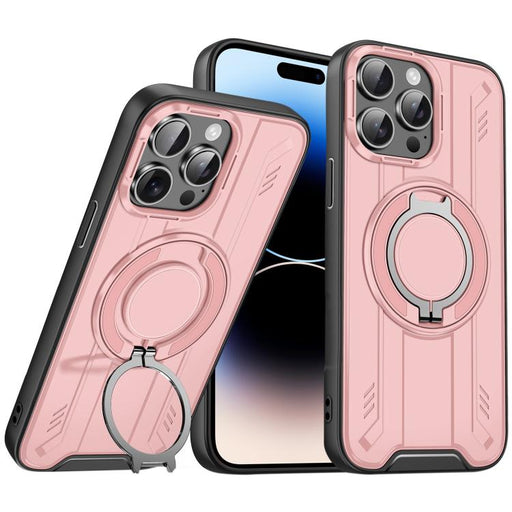 For iPhone 14 Pro Max Rotating Ring Holder Magnetic MagSafe Phone Case(Pink) PhonoClean