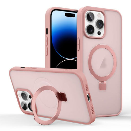For iPhone 14 Pro Max Skin-feel Ring MagSafe Holder Phone Case(Pink) PhonoClean