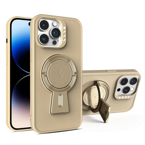 For iPhone 14 Pro Max Y-shape Holder MagSafe Rugged Shockproof Phone Case(Desert Gold) PhonoClean
