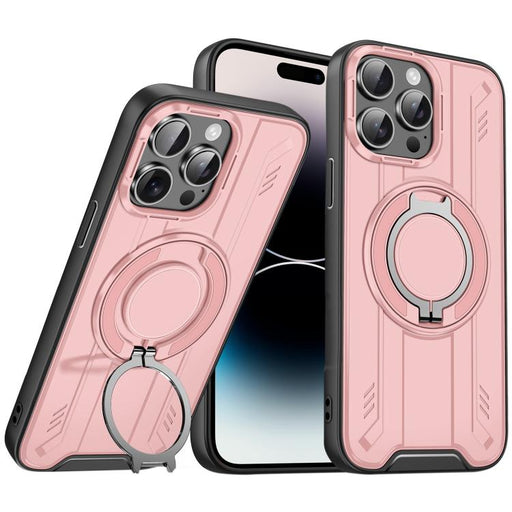 For iPhone 14 Pro Rotating Ring Holder Magnetic MagSafe Phone Case(Pink) PhonoClean