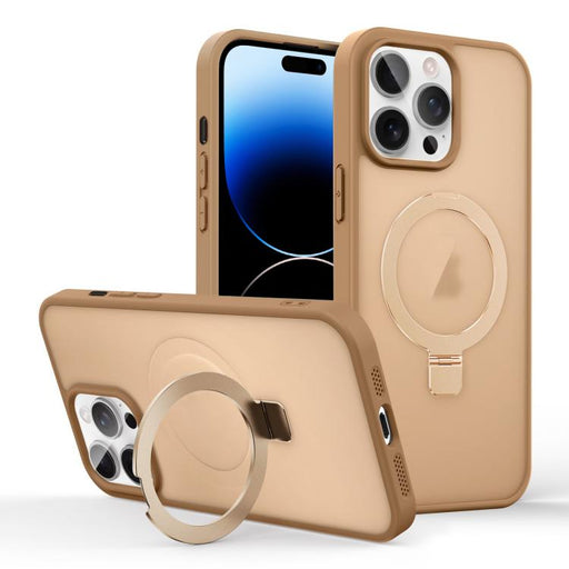 For iPhone 14 Pro Skin-feel Ring MagSafe Holder Phone Case(Desert Gold) PhonoClean