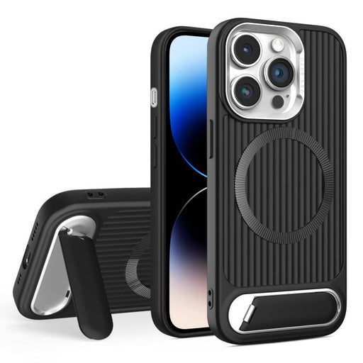 For iPhone 14 Pro Vertical Lines Invisible Flat Holder MagSafe Phone Case(Black) PhonoClean