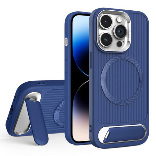 For iPhone 14 Pro Vertical Lines Invisible Flat Holder MagSafe Phone Case(Blue) PhonoClean