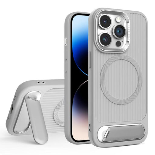 For iPhone 14 Pro Vertical Lines Invisible Flat Holder MagSafe Phone Case(Grey) PhonoClean
