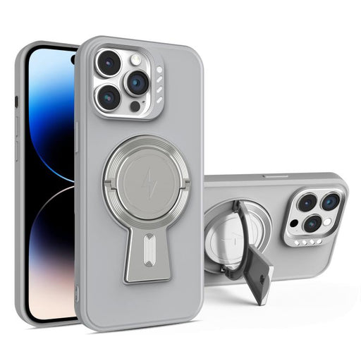 For iPhone 14 Pro Y-shape Holder MagSafe Rugged Shockproof Phone Case(Grey) PhonoClean