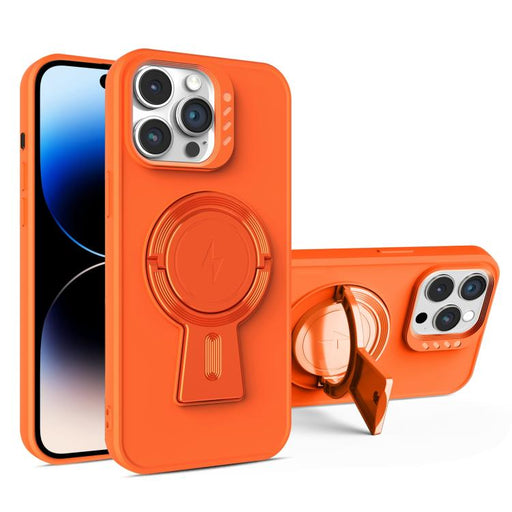 For iPhone 14 Pro Y-shape Holder MagSafe Rugged Shockproof Phone Case(Orange) PhonoClean