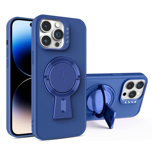 For iPhone 14 Pro Y-shape Holder MagSafe Rugged Shockproof Phone Case(Royal Blue) PhonoClean