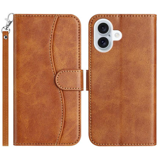 For iPhone 16 Dual-Folded S-shape Leather Phone Case(Brown) PhonoClean