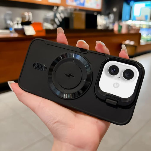 For iPhone 16 Lens Frame Holder Blade MagSafe Phone Case(Black) PhonoClean