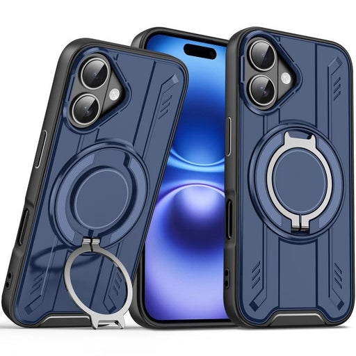 For iPhone 16 Rotating Ring Holder Magnetic MagSafe Phone Case(Blue) PhonoClean