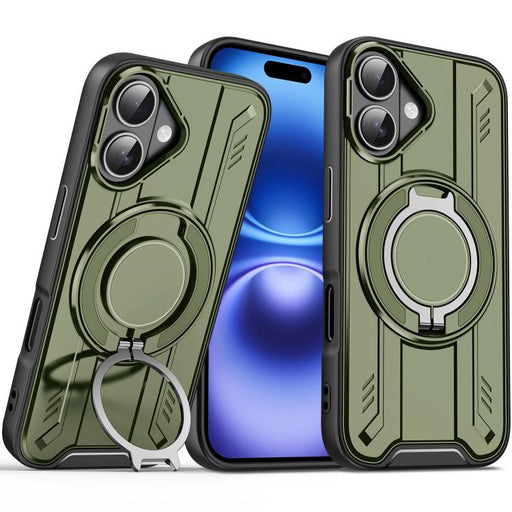For iPhone 16 Rotating Ring Holder Magnetic MagSafe Phone Case(Green) PhonoClean