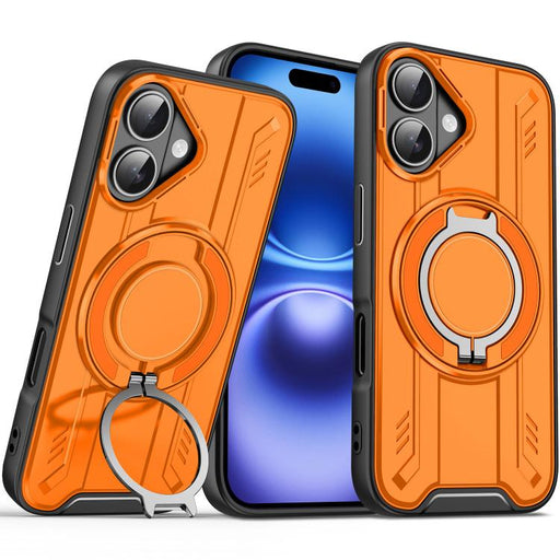 For iPhone 16 Rotating Ring Holder Magnetic MagSafe Phone Case(Orange) PhonoClean