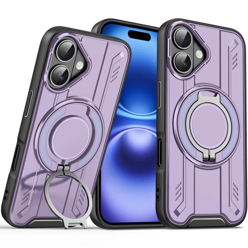 For iPhone 16 Rotating Ring Holder Magnetic MagSafe Phone Case(Purple) PhonoClean