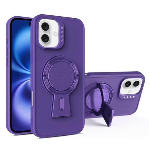 For iPhone 16 Y-shape Holder MagSafe Rugged Shockproof Phone Case(Deep Purple) PhonoClean
