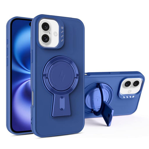 For iPhone 16 Y-shape Holder MagSafe Rugged Shockproof Phone Case(Royal Blue) PhonoClean