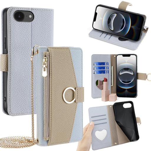 For iPhone 16e Crossbody Litchi Texture Leather Phone Case(Blue) PhonoClean