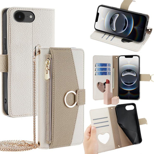 For iPhone 16e Crossbody Litchi Texture Leather Phone Case(White) PhonoClean
