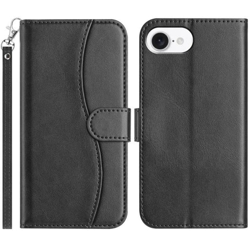 For iPhone 16e Dual-Folded S-shape Leather Phone Case(Black) PhonoClean