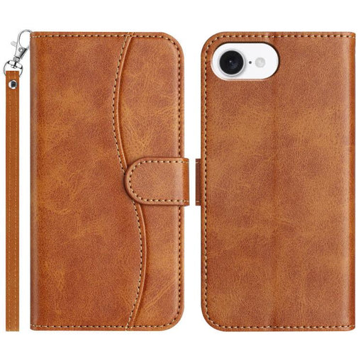 For iPhone 16e Dual-Folded S-shape Leather Phone Case(Brown) PhonoClean