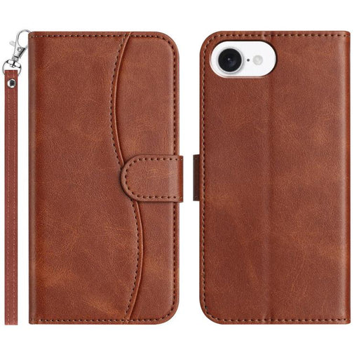 For iPhone 16e Dual-Folded S-shape Leather Phone Case(Coffee) PhonoClean
